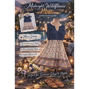 As U Wish Women Navy Blue Crochet Lace Floral Border Print Mini Dress Size S